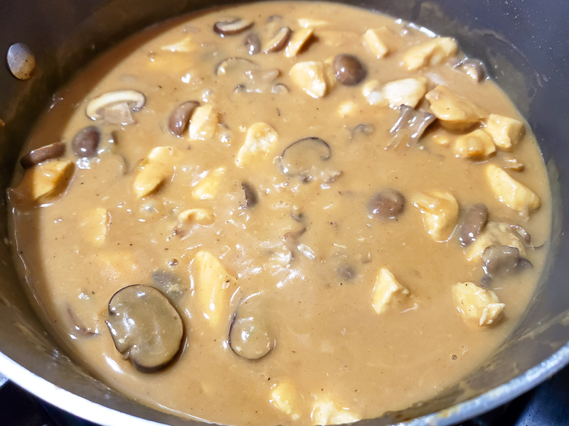 sour cream, salt and pepper added to the pan.