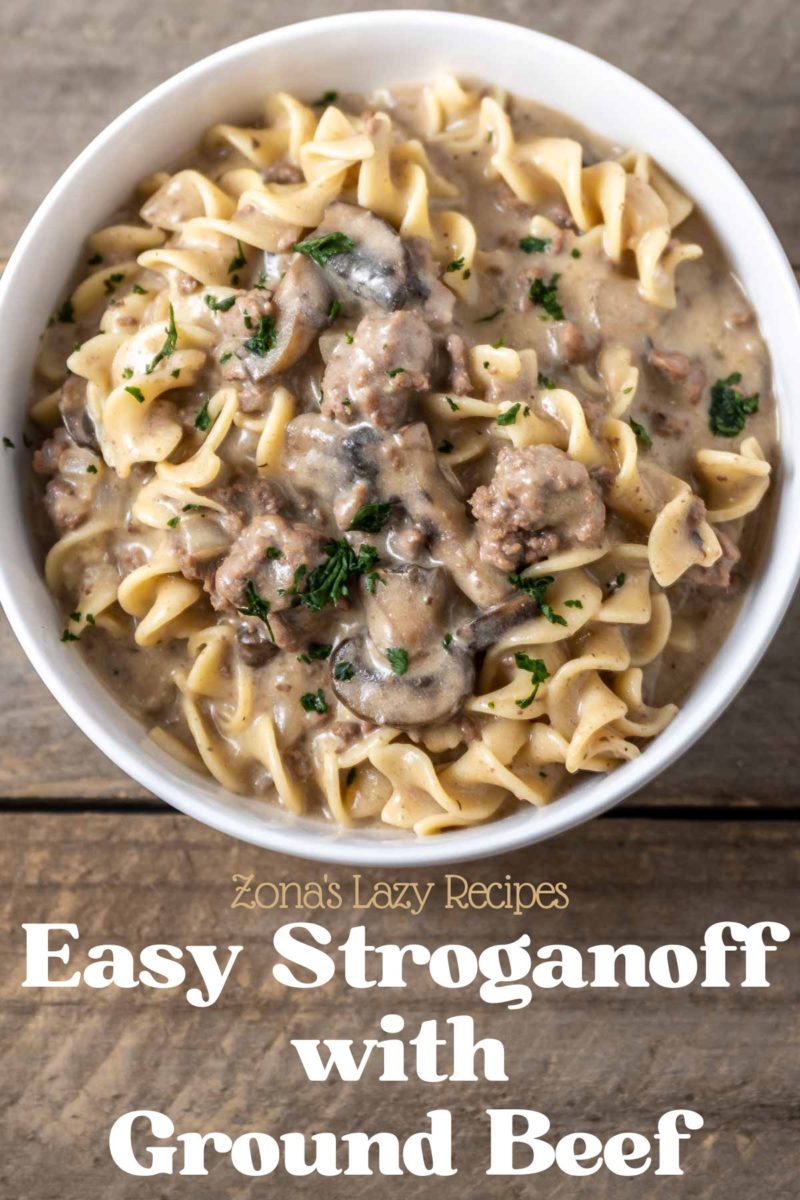 Easy Beef Stroganoff with Ground Beef in a bowl.