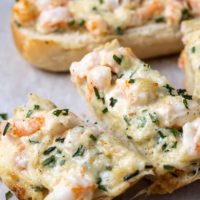 Shrimp Garlic Bread on parchment paper.