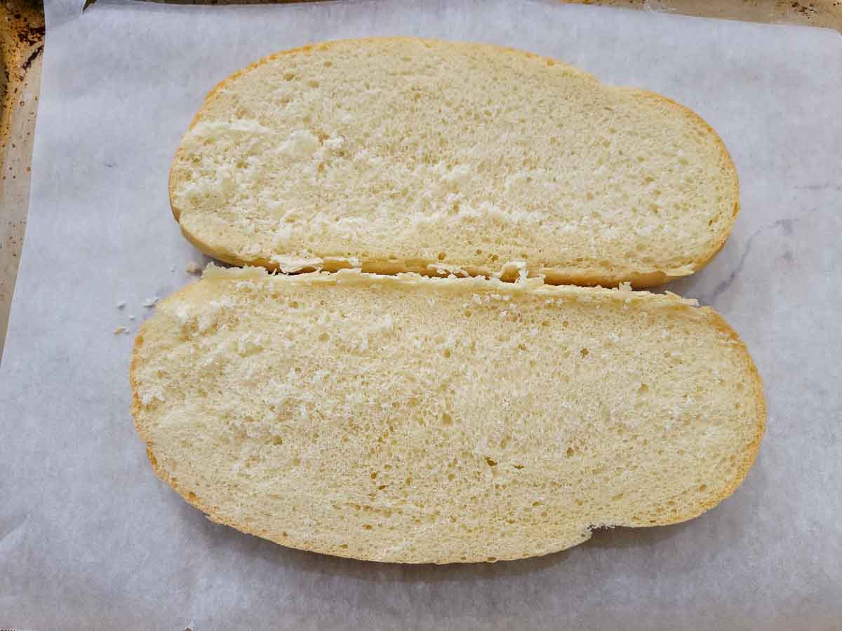 an Italian loaf split in half.