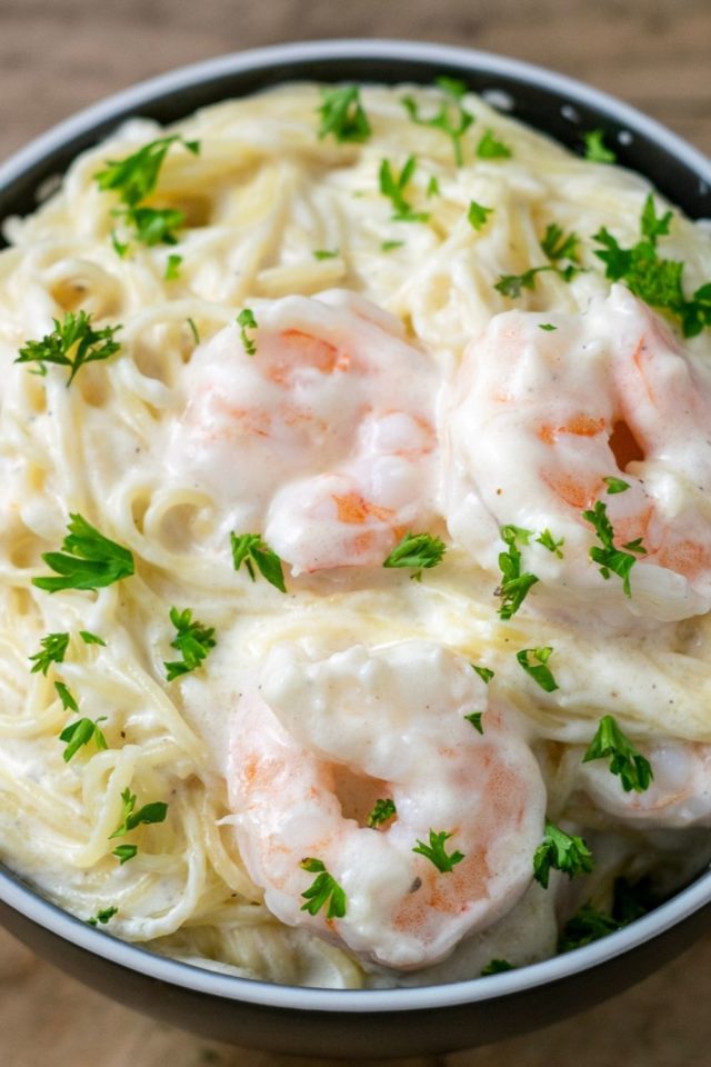 15 Minute Easy Shrimp Alfredo with Angel Hair Pasta - Zona's Lazy Recipes