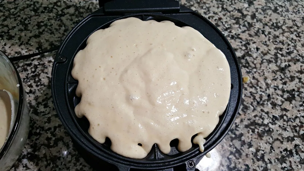 batter in a waffle iron.