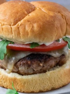 Fried Turkey Burger on parchment paper.