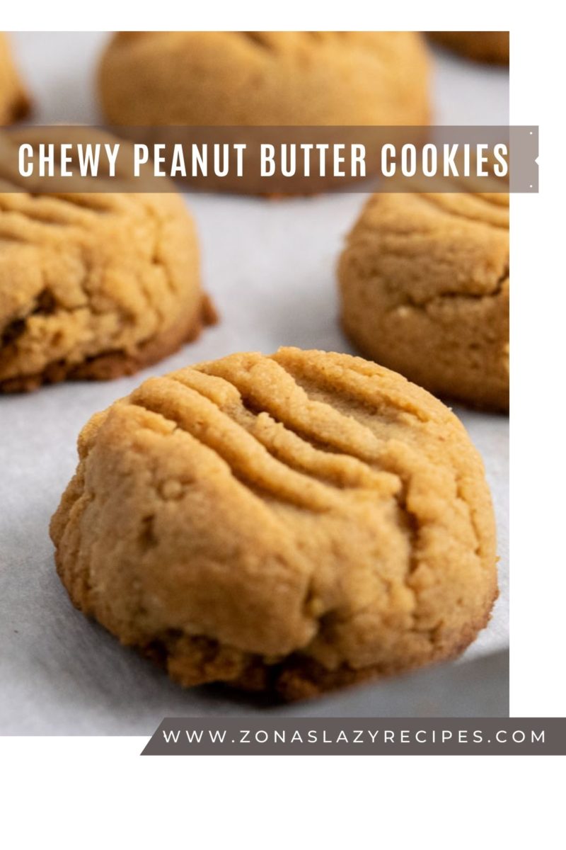 Chewy Peanut Butter Cookies on a cookie sheet.