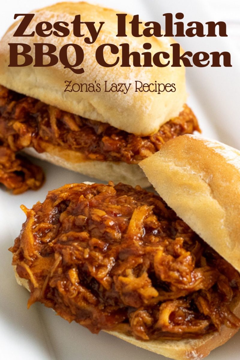 Chicken Zesty Italian piled on a bun.