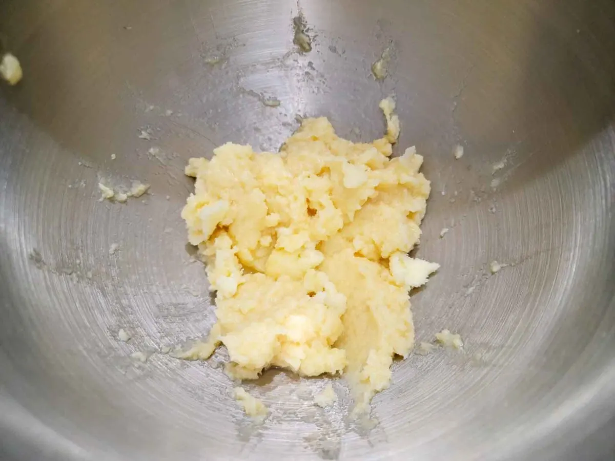 vanilla extract and egg mixed into butter and sugar.