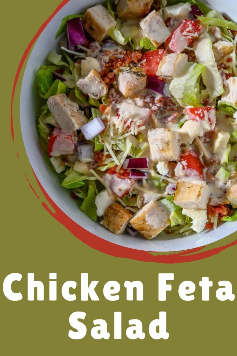Chicken feta salad in a bowl.