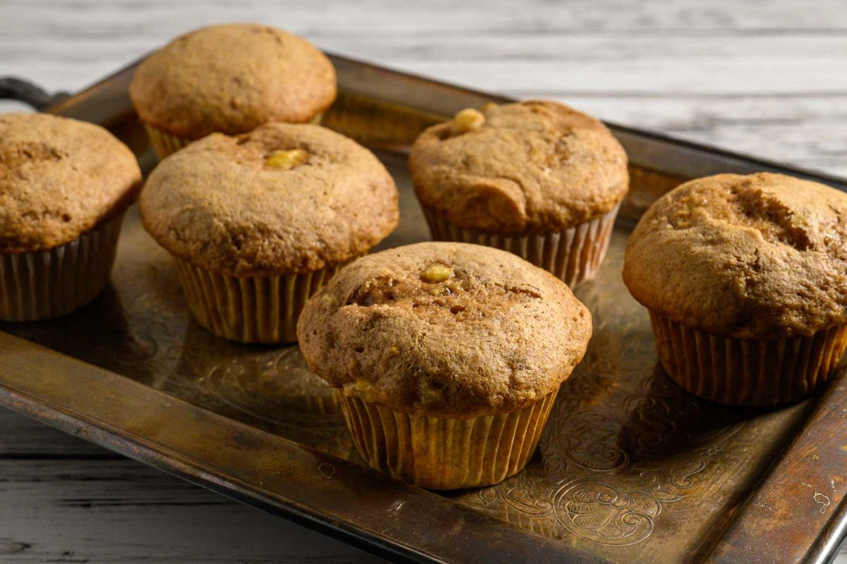 3 Ingredient Banana Muffins on a tray.