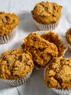 Pumpkin Muffins Spice Cake on parchment paper.