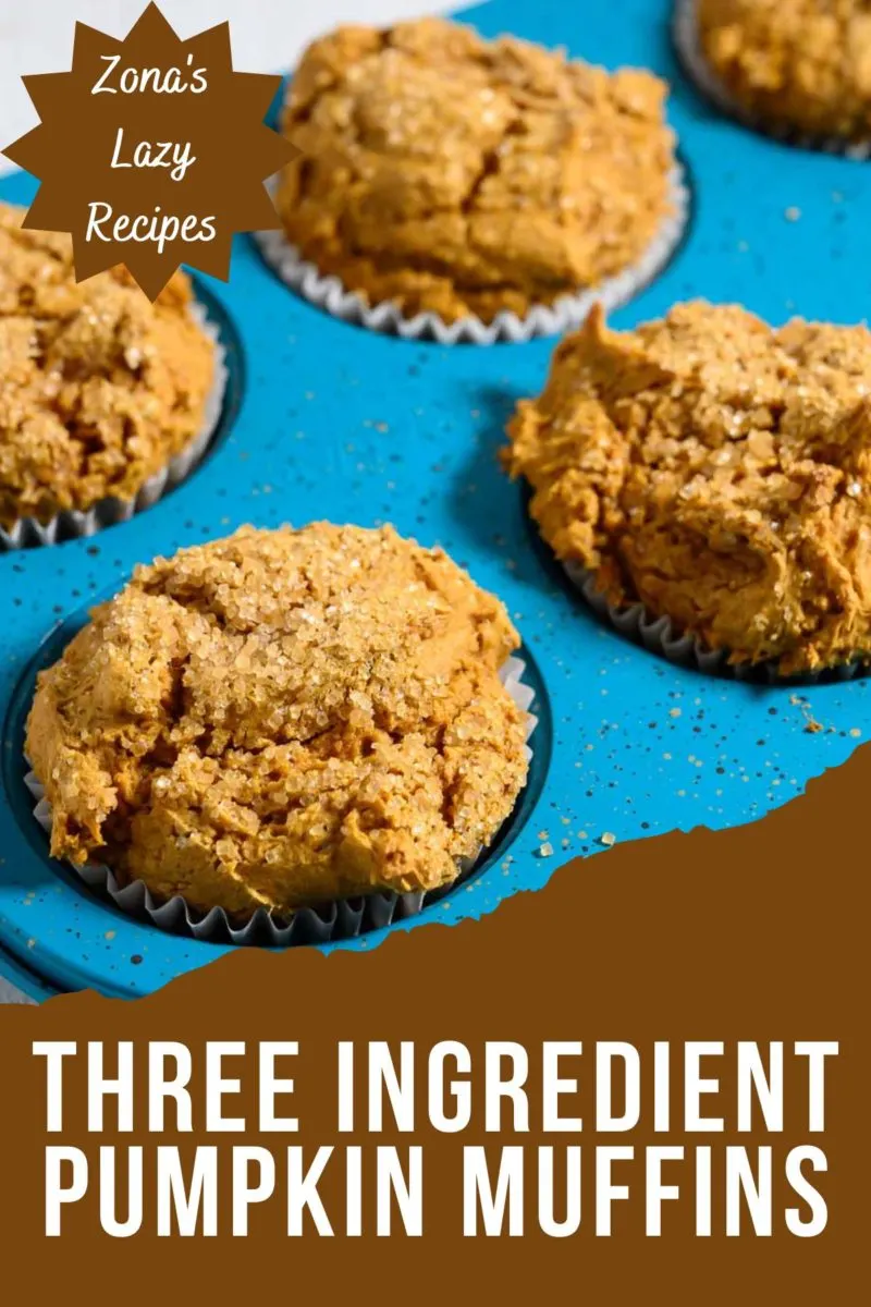 Three Ingredient Pumpkin Muffins in a blue muffin tin.