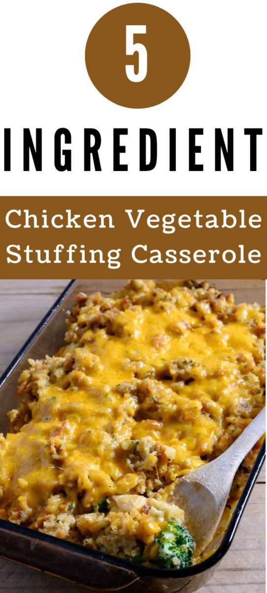 5 Ingredient Chicken Vegetable Stuffing Casserole in a baking dish.
