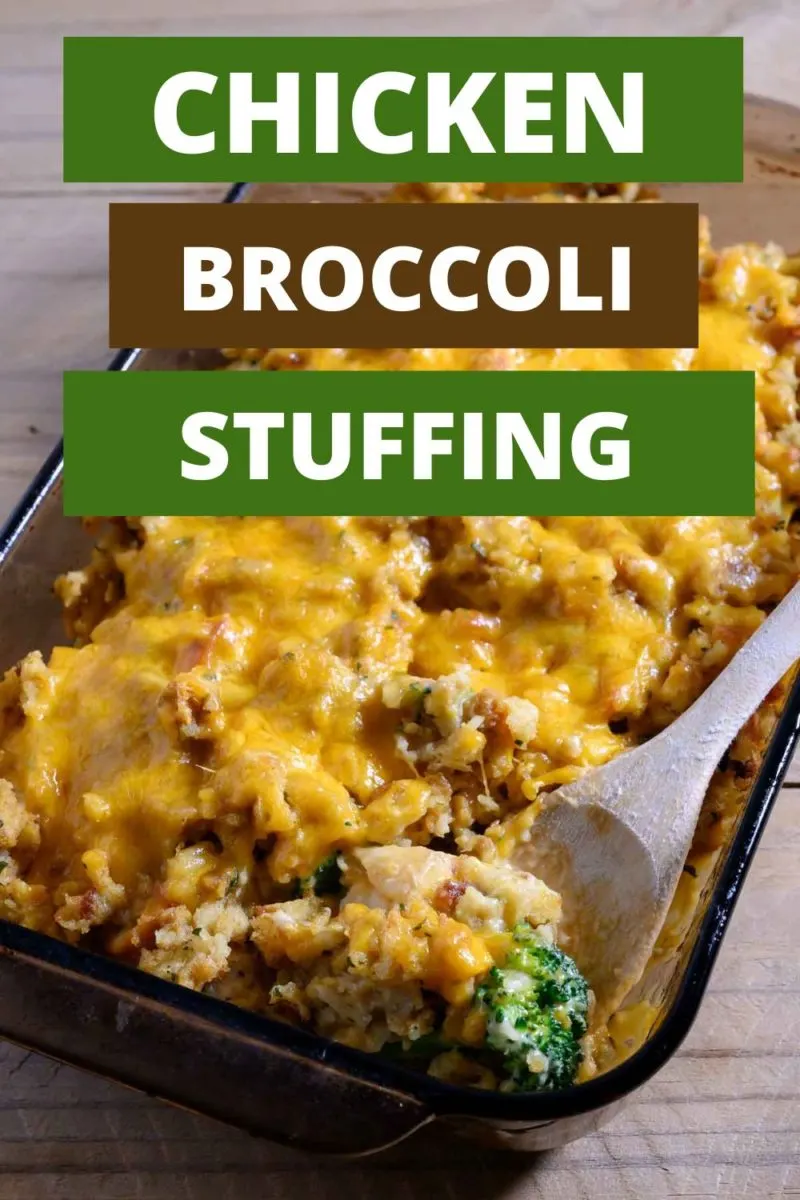 Chicken Broccoli Stuffing Casserole in a baking dish.