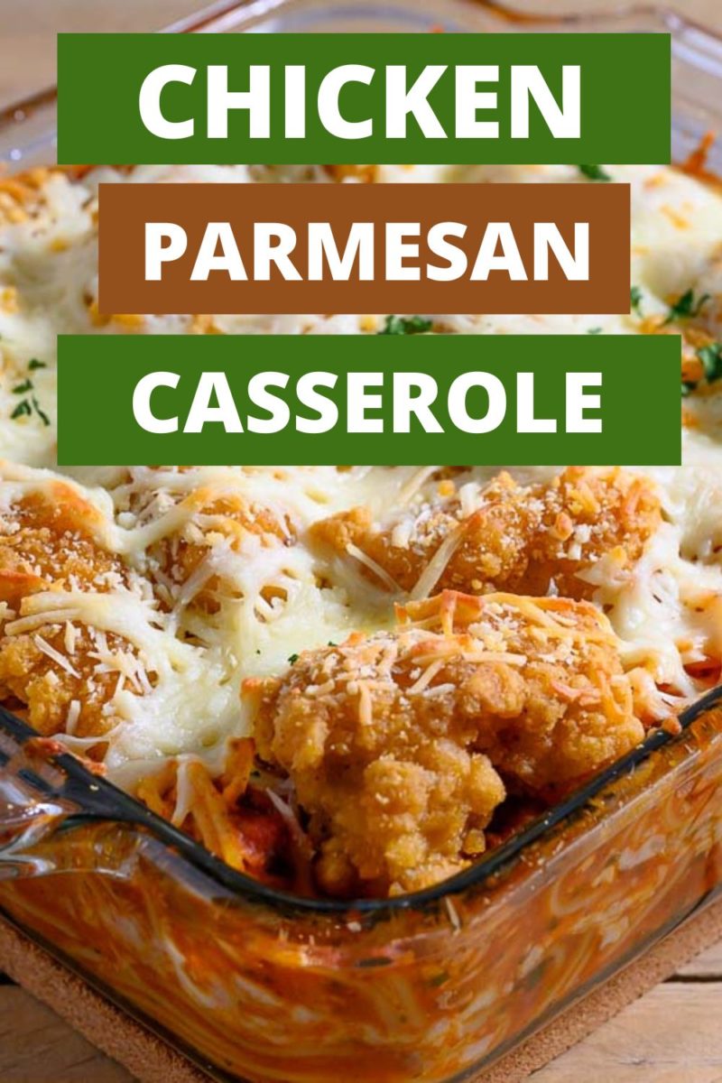 Chicken Parmesan Casserole in a baking dish.