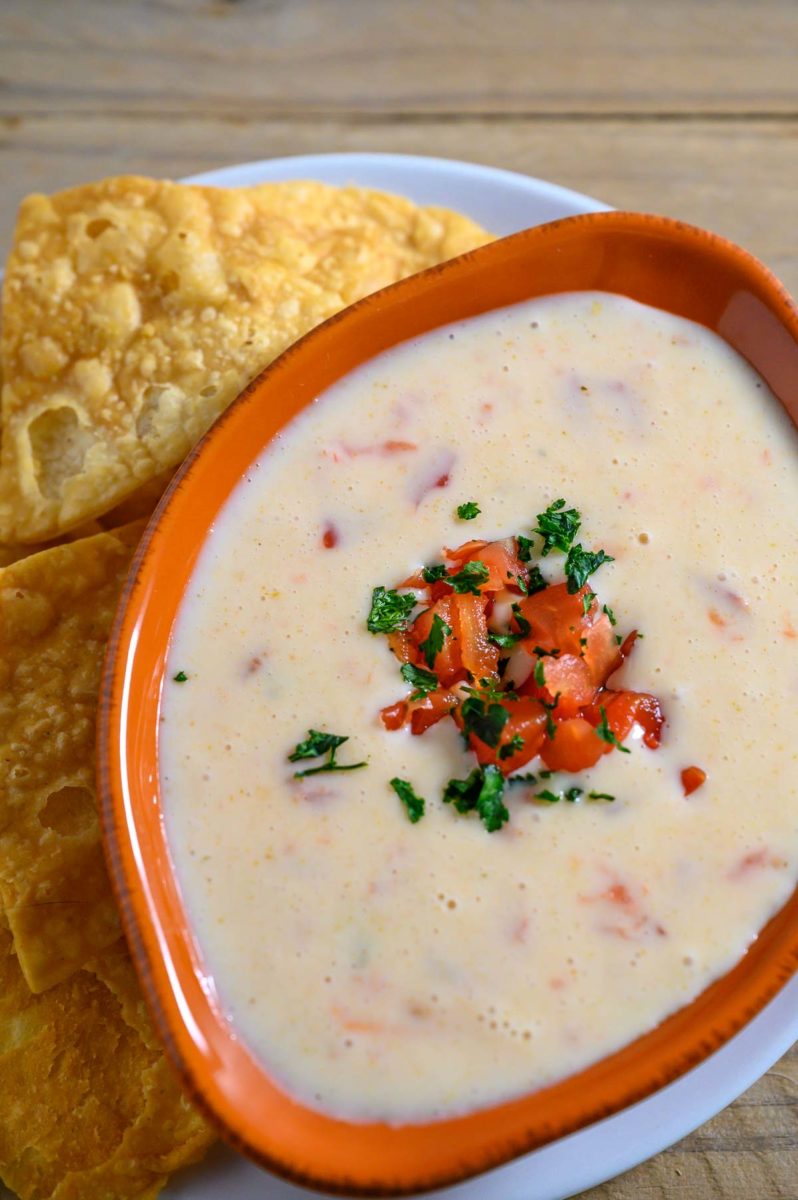 White Queso Dip in a dish.