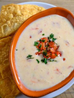 White Queso Dip in a dish.