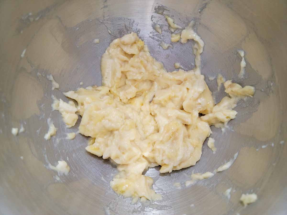 bananas mashed in a bowl.