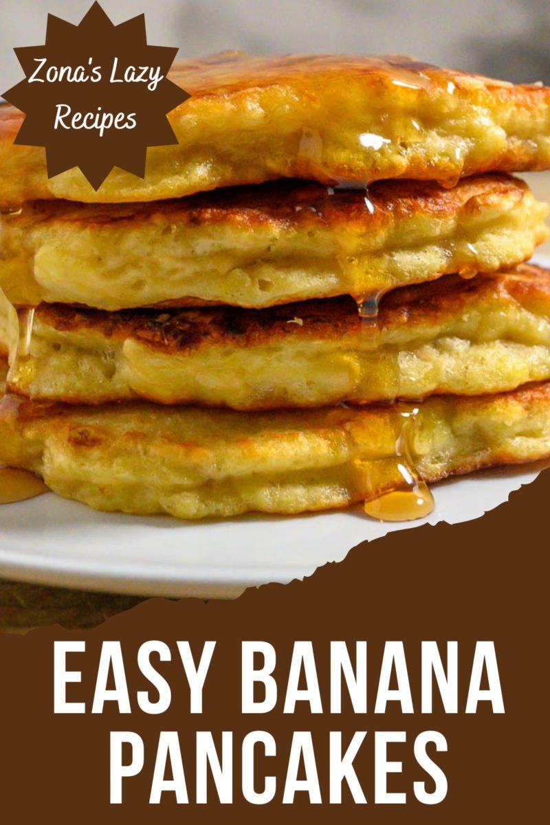 Easy Banana Pancakes stacked on a plate.