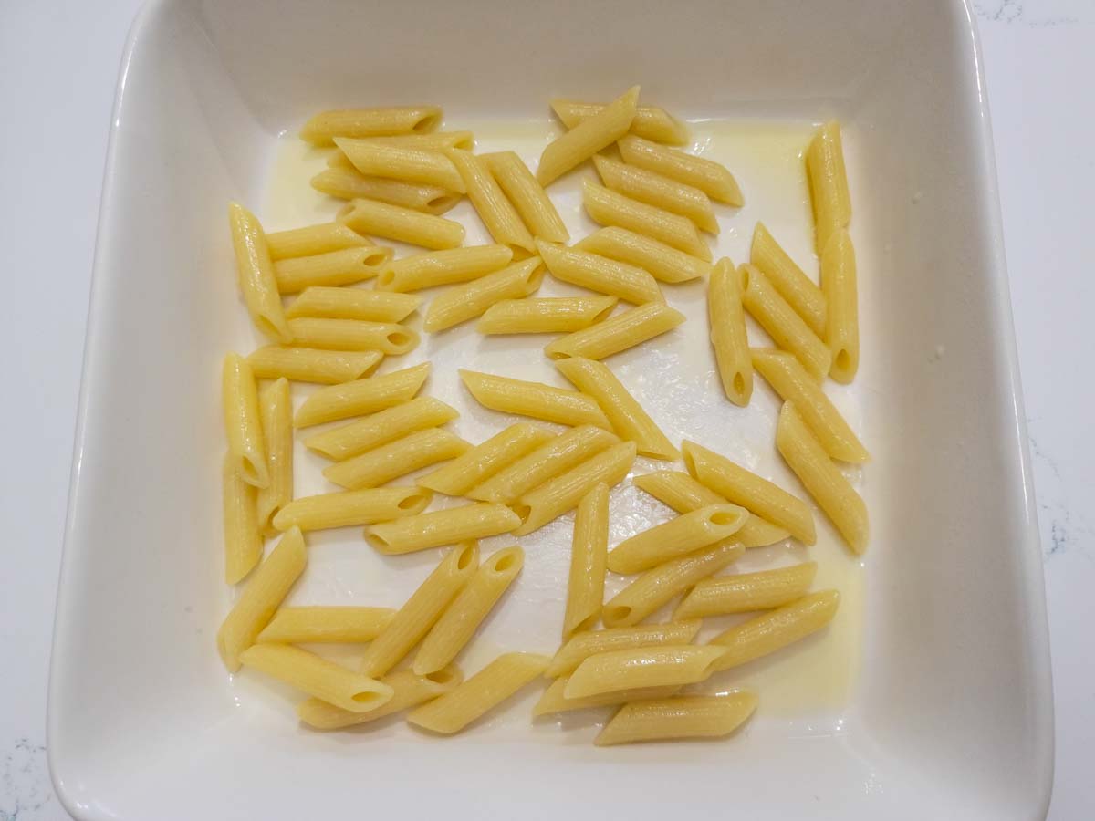 pasta in a baking dish.