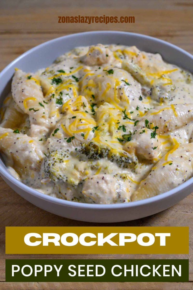 Crockpot Poppy Seed Chicken and pasta in a bowl.