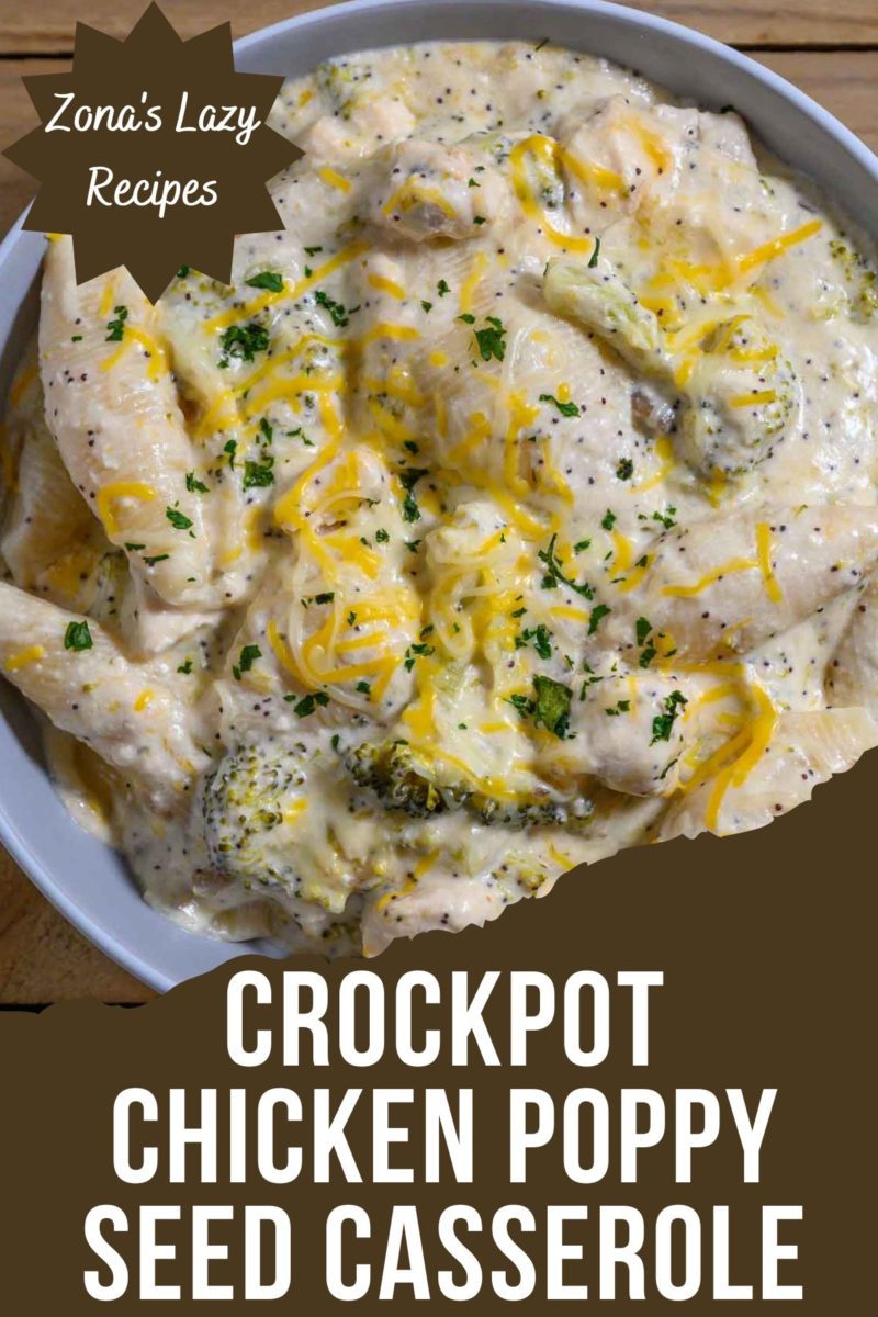 Crockpot Chicken Poppy Seed Casserole and pasta in a bowl.