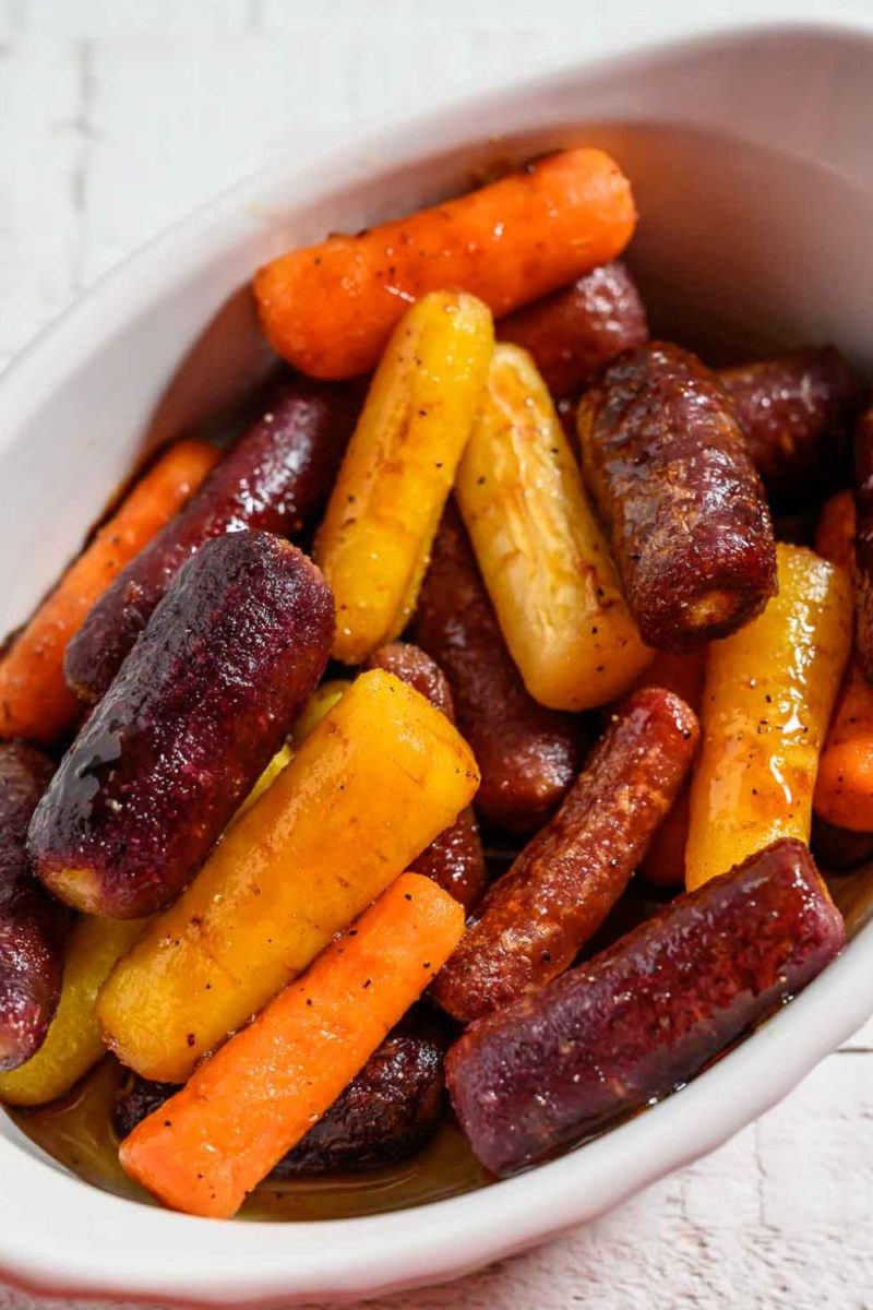 3 Ingredient Roasted Carrots in a dish.