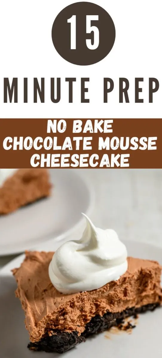 No Bake Chocolate Mousse Cheesecake on a plate.