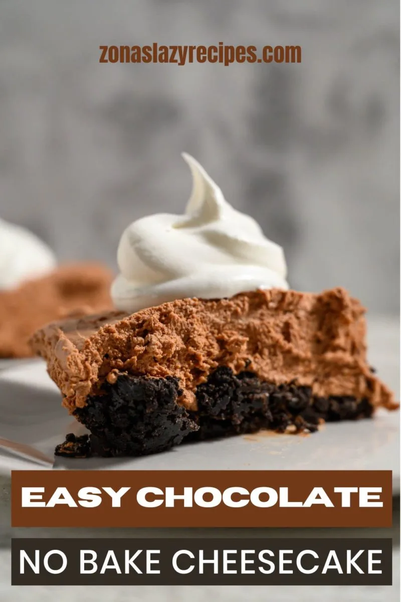 Easy Chocolate No Bake Cheesecake on a plate.