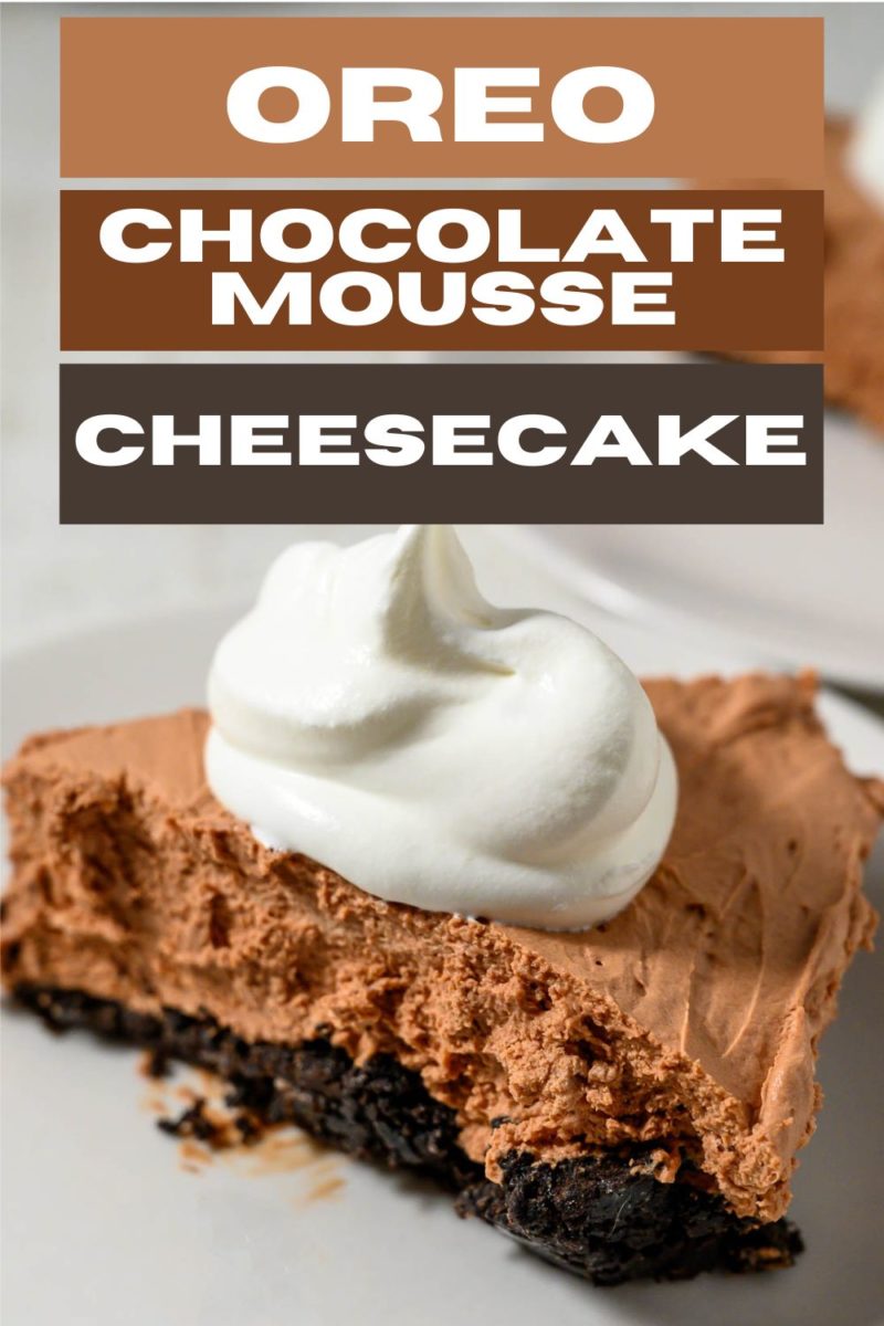 Oreo Chocolate Mousse Cheesecake on a plate.