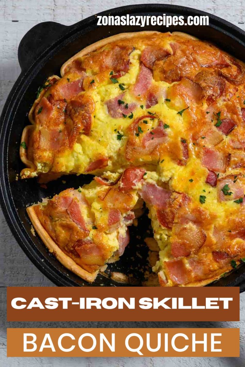 Cast-Iron Skillet Bacon Quiche in a pan.