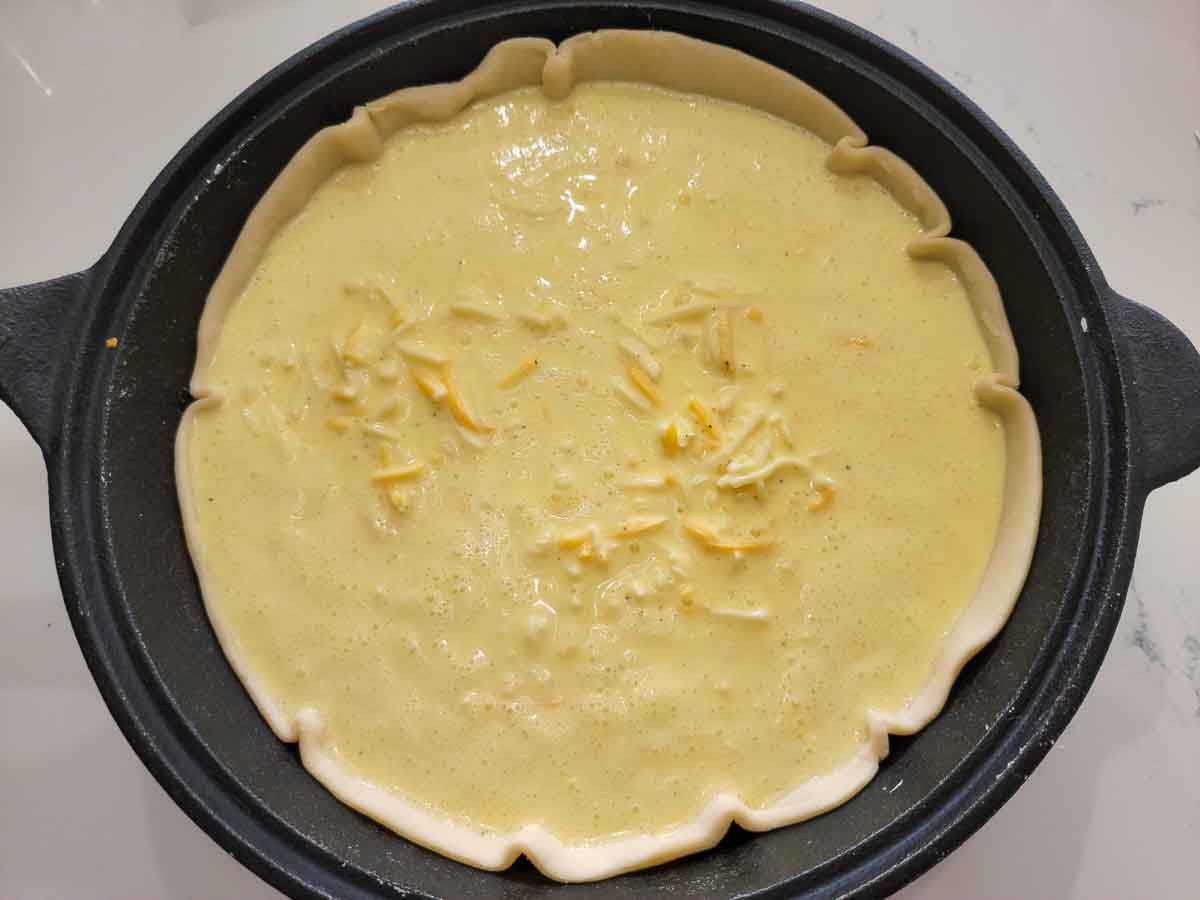 egg mixture poured into a pie crust.