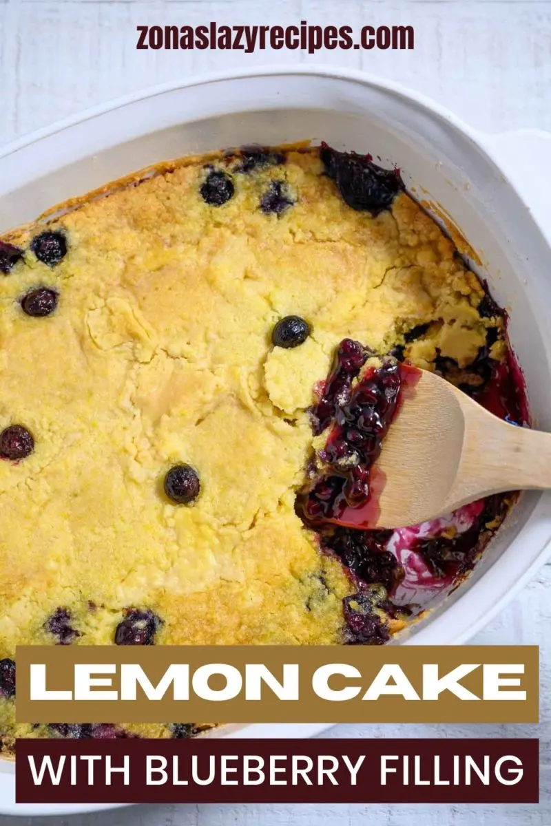 Lemon Cake with Blueberry Filling in a large dish.