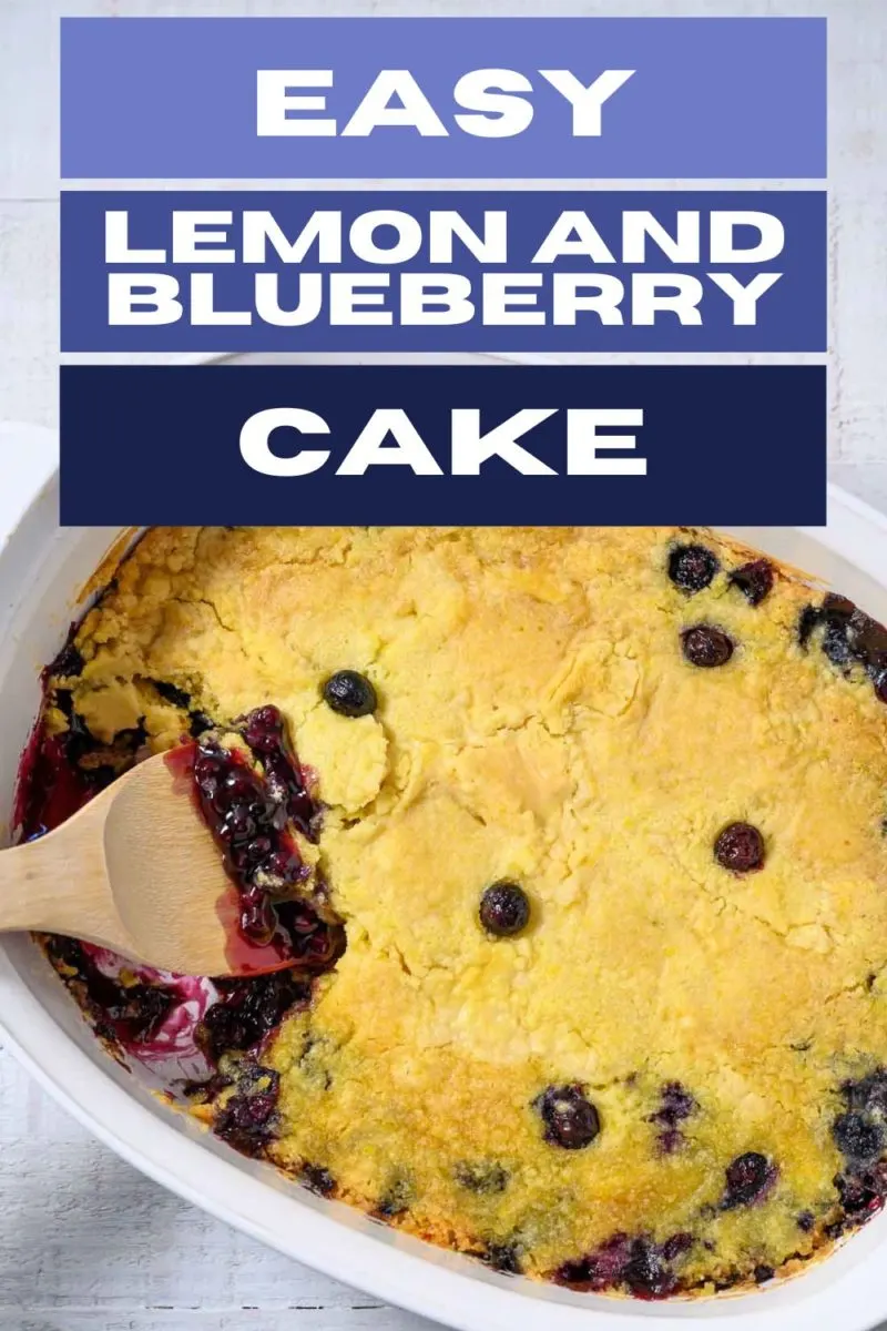 Easy Lemon and Blueberry Cake in a large dish.
