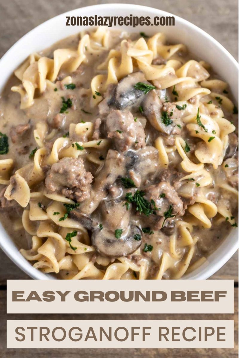Easy Ground Beef Stroganoff in a bowl.