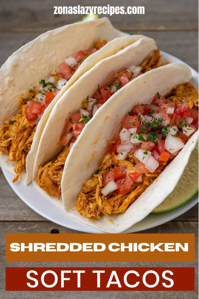 Shredded Chicken Soft Tacos on a plate.