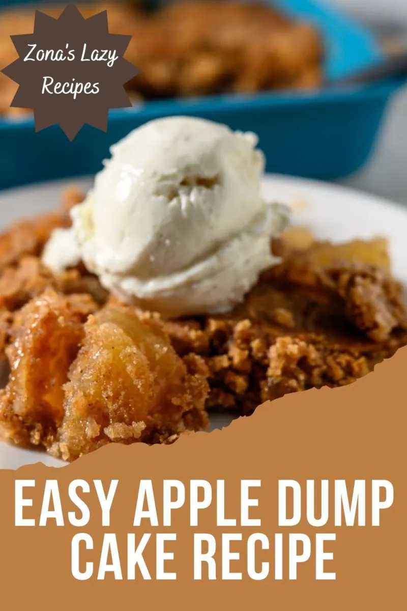 Easy Apple Dump Cake topped with ice cream.