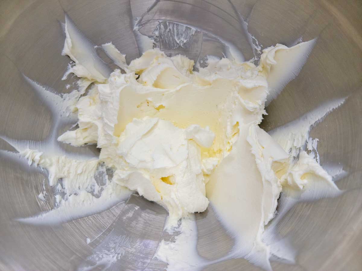 cream cheese mixture in a mixing bowl.