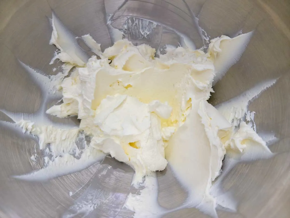 cream cheese mixture in a mixing bowl.