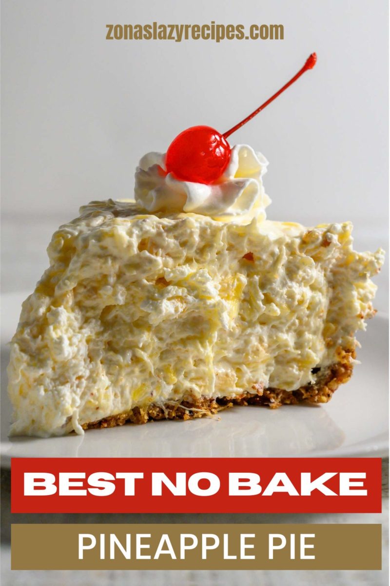 Best No Bake Pineapple Pie slice on a plate.