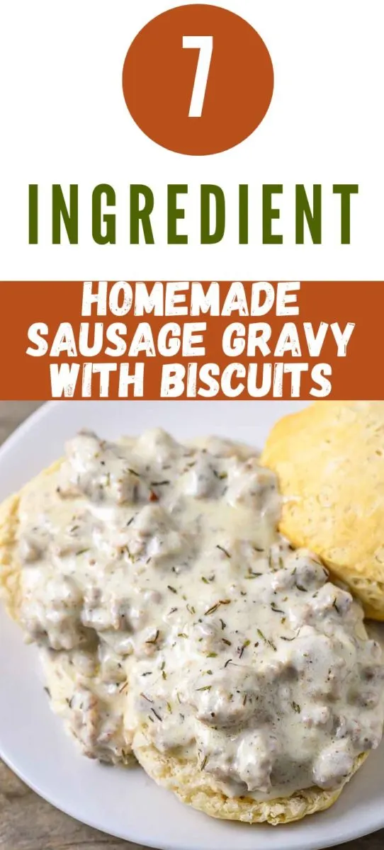 Homemade Sausage Gravy with Biscuits on a plate.