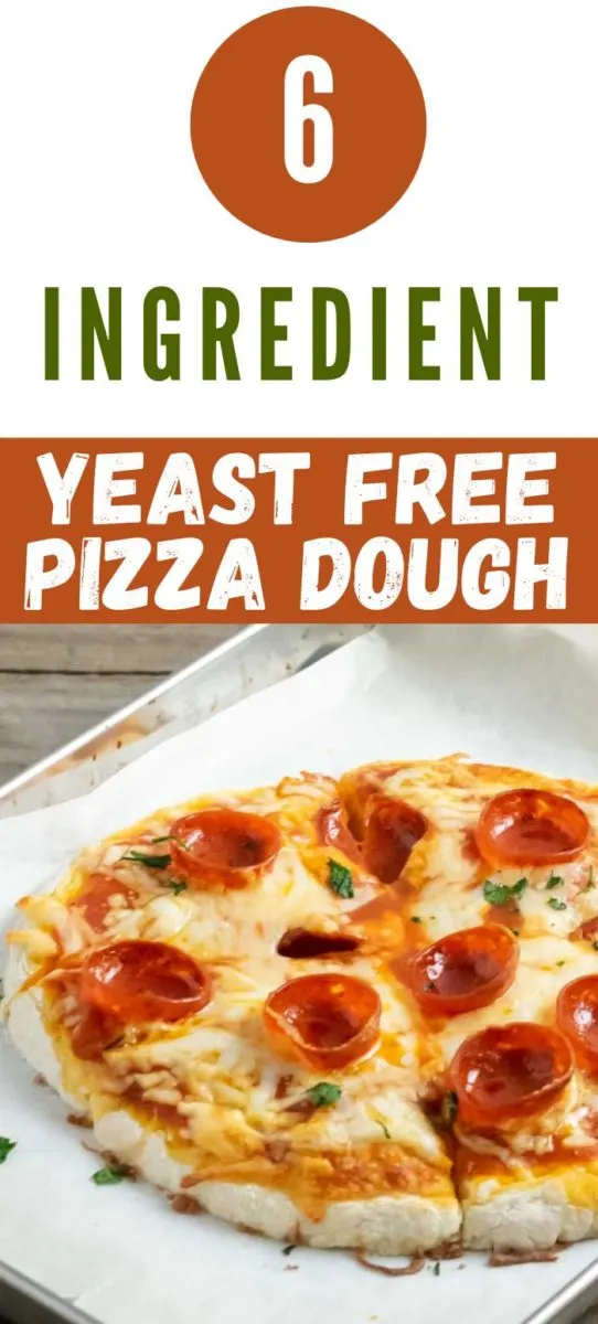 6 Ingredient Yeast Free Pizza on a baking sheet.