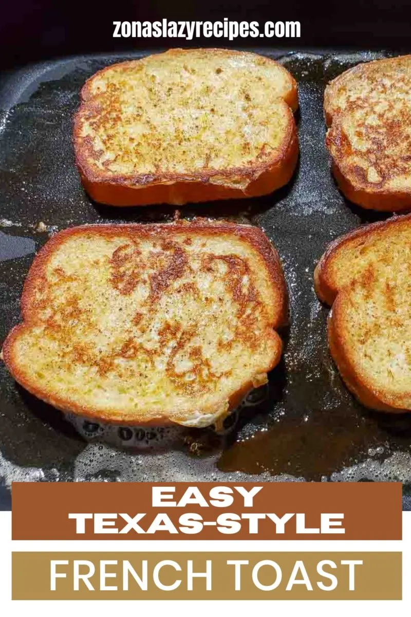 Easy Texas-style French Toast cooking in a pan.