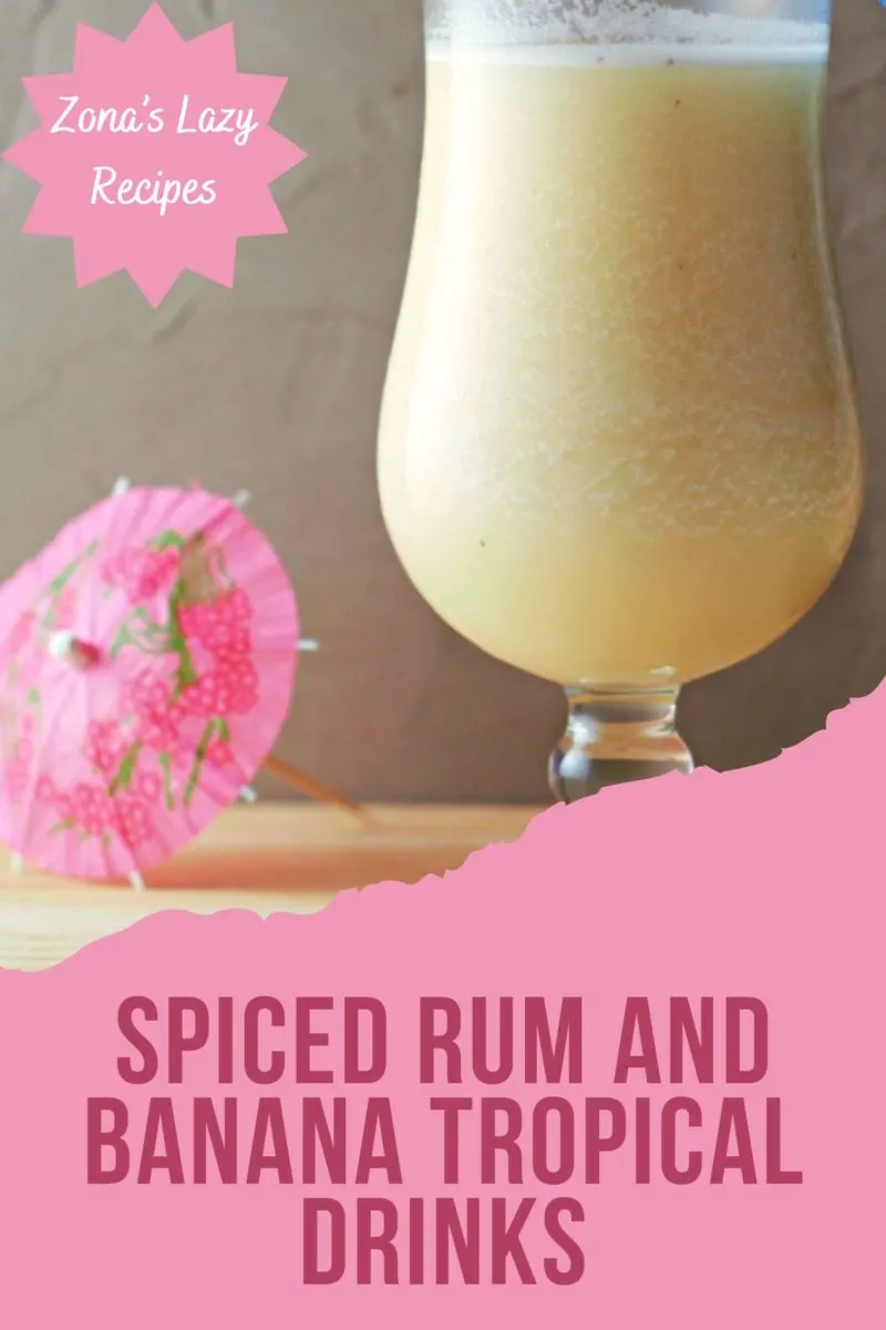 Spiced Rum and Banana Tropical Drink in a tall glass.