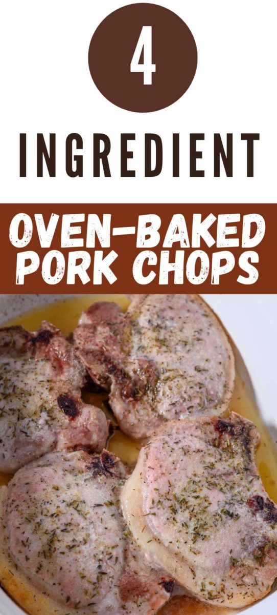 4 Ingredient Oven-baked Pork Chops in a casserole dish.