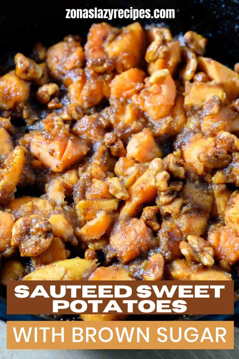 Sauteed Sweet Potatoes with Brown Sugar in a cast iron skillet.