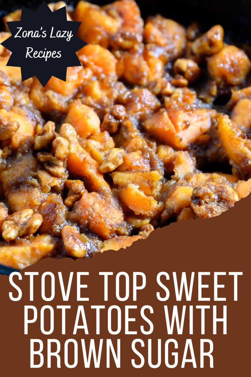 Stove Top Sweet Potatoes with Brown Sugar in a cast iron skillet.