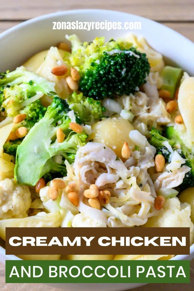 Creamy Chicken and Broccoli Pasta in a bowl.