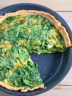 5 Ingredient Quiche with Spinach in a pie pan.