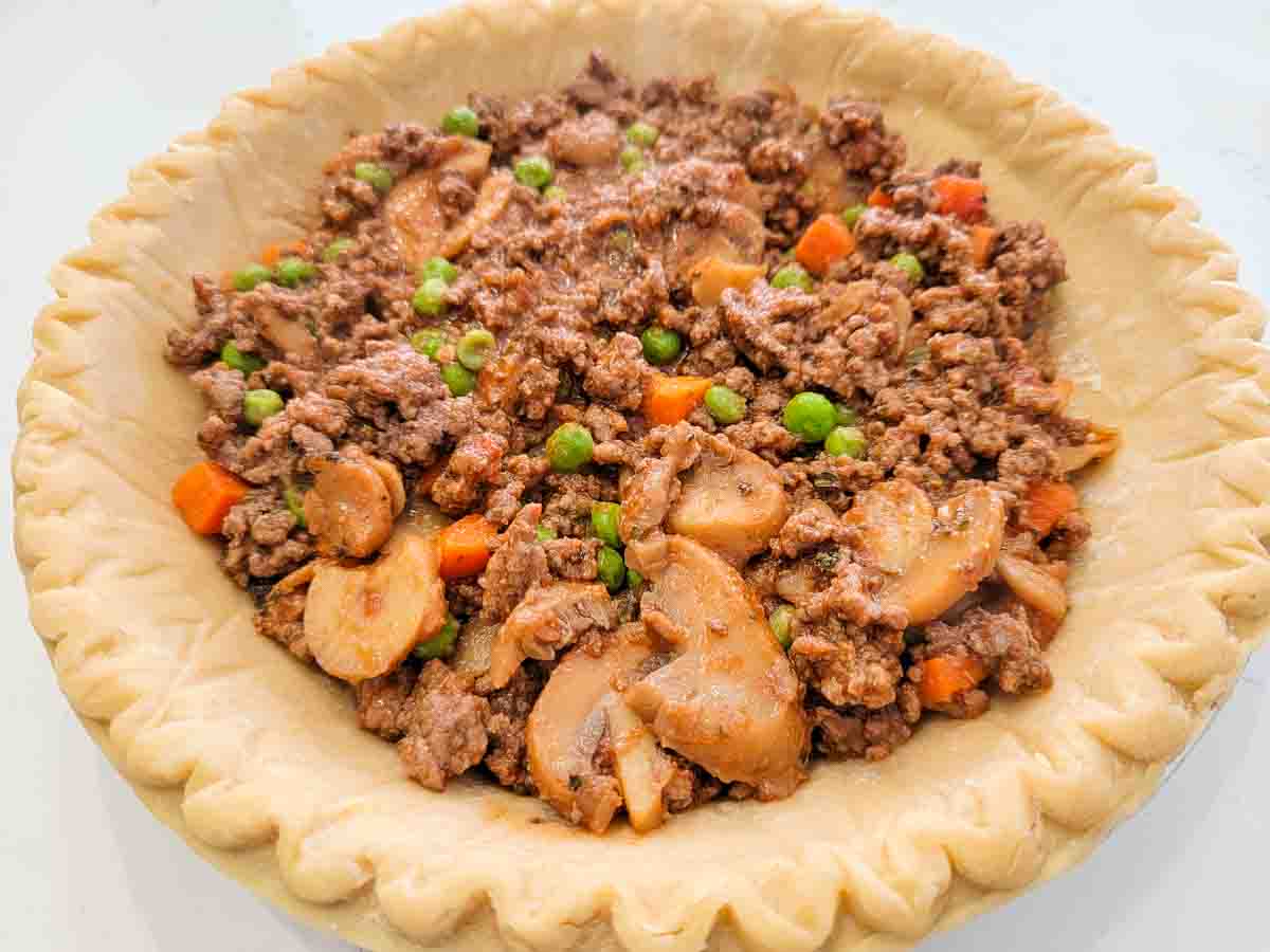 cottage pie filling in a pie crust.