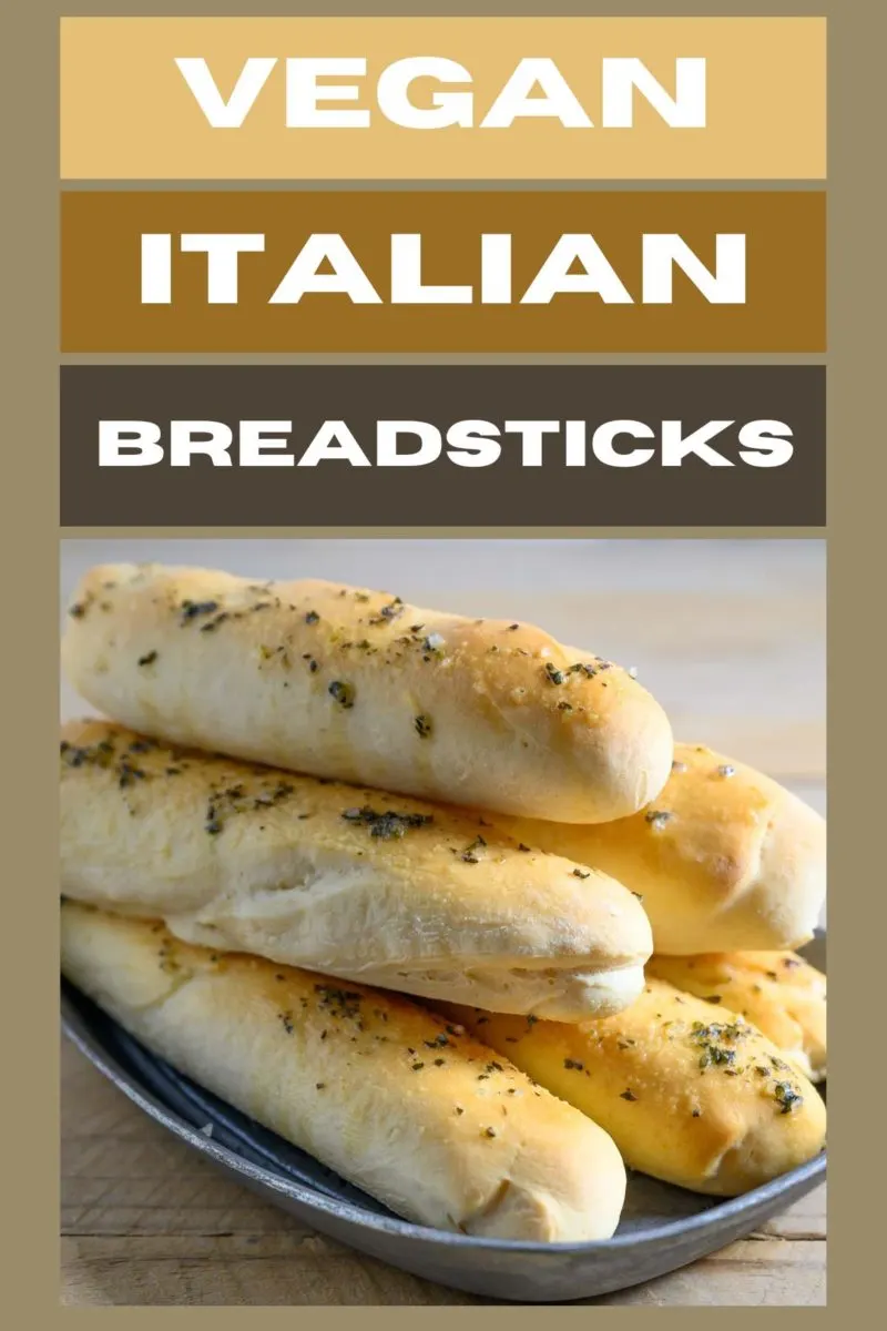 Vegan Italian Breadsticks in a bread tray.