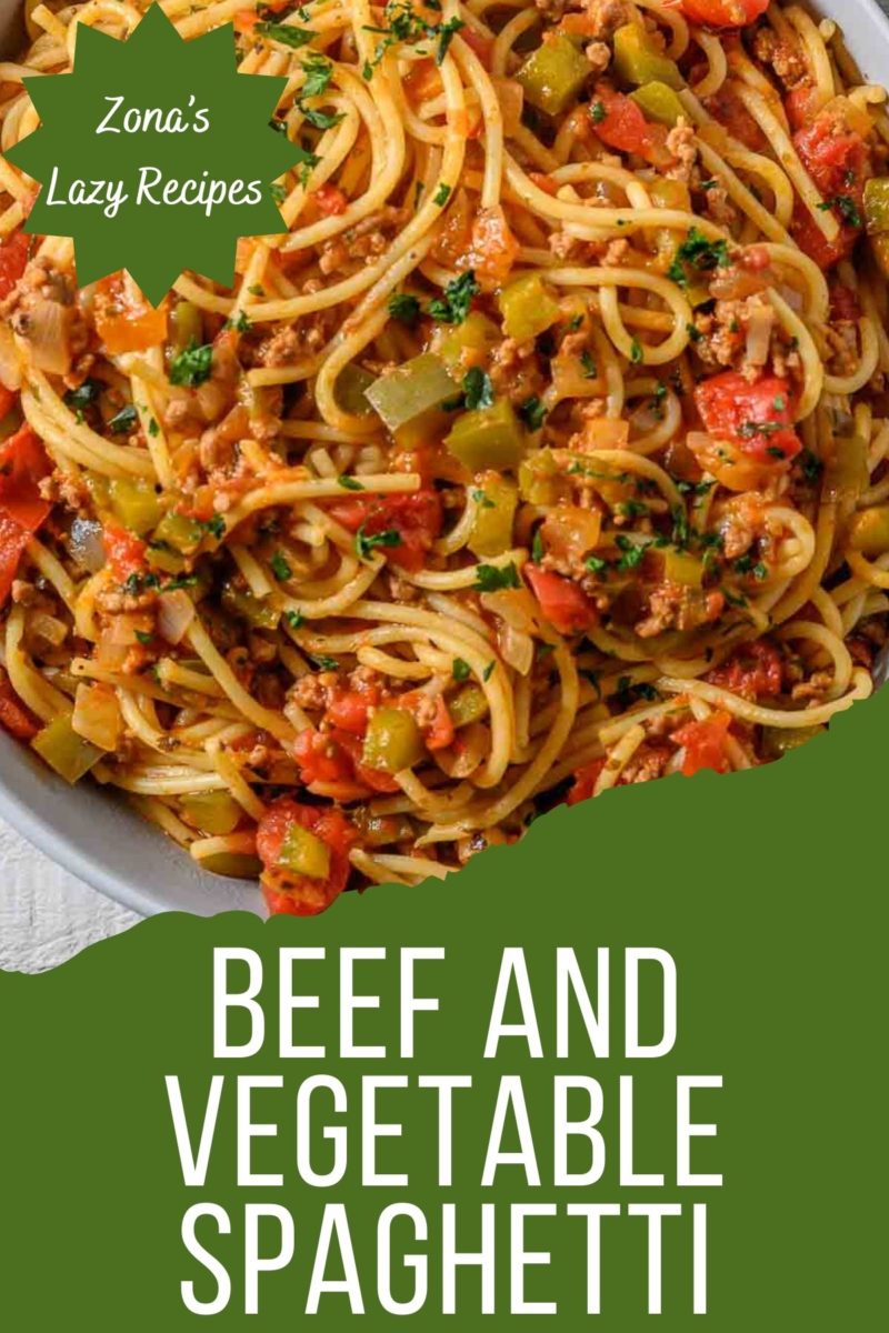 Beef and Vegetable Spaghetti in a bowl.